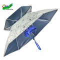 Mini ventilador de pesca dobrável dupla para a cabeça galvanizada fria pequena parasol de resfriamento externo com guarda -chuva de chapéu de luz LED para adulto